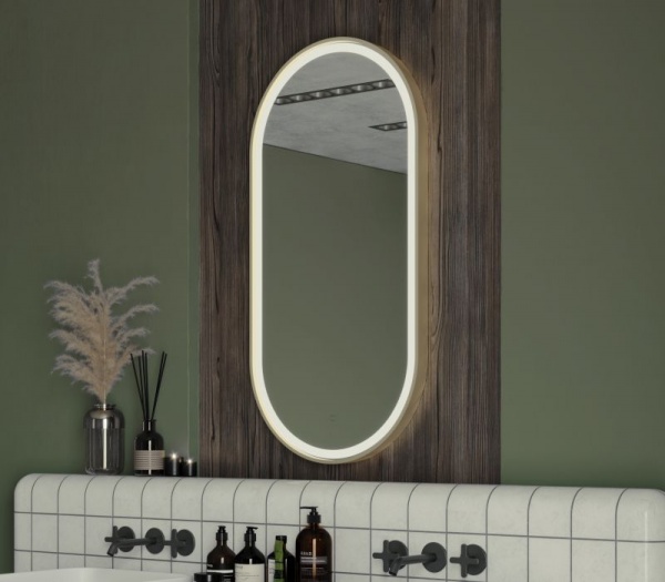 Lomax Light Brushed Brass Illuminated Capsule Mirror  - 2 sizes